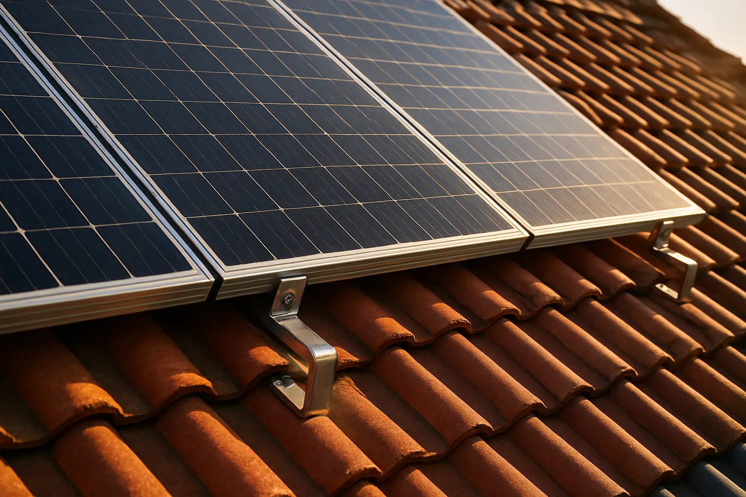 Montaje de paneles solares sobre techo de tejas